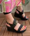 Gitay Siyah Cilt Dolgu Topuk Sandalet