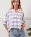 Gömlek yaka çizgili triko tişört