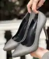 Hillar Platin Saten Stiletto Ayakkabı