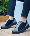 KB-007  Kuback Siyah Gri Siyah Yüksek Taban Tek Bant Bağcıksız Günlük Erkek