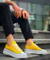 KB-CX-3 Kuback Kısa Sarı Keten Beyaz Yüksek Taban Spor Ayakkabı