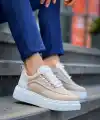 KB-X10 Kuback Bej Süet Beyaz Yüksek Taban Günlük Spor Ayakkabı