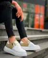 KB-X155 Kuback Beyaz Cilt Bej Süet Detaylı Beyaz Yüksek Taban Günlük Spor Ayakkabı