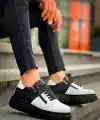 KB-X155 Kuback Beyaz Cilt Siyah Cilt Detaylı Siyah Yüksek Taban Günlük Spor Ayakkabı