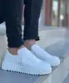 KB-X502  Kuback Beyaz Cilt Yüksek Beyaz Taban Bağcık Detaylı Lastikli Günlük Erkek Ayakkabı