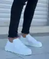 KB-X502  Kuback Beyaz Cilt Yüksek Beyaz Taban Bağcık Detaylı Lastikli Günlük Erkek Ayakkabı