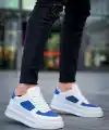 KB-X8 Kuback Beyaz Cilt Mavi Süet Detaylı Beyaz Yüksek Taban Günlük Spor Ayakkabı