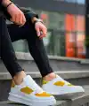 KB-X8 Kuback Beyaz Cilt Sarı Süet Detaylı Beyaz Yüksek Taban Günlük Spor Ayakkabı