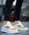 KB-X8 Kuback Beyaz Cilt Sarı Süet Detaylı Beyaz Yüksek Taban Günlük Spor Ayakkabı