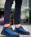 KB-X8 Kuback Siyah Cilt Mavi Süet Detaylı Siyah Yüksek Taban Günlük Spor Ayakkabı