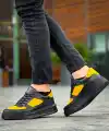 KB-X8 Kuback Siyah Sarı Cilt Yüksek Taban Günlük Spor Ayakkabı