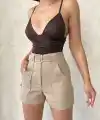 Kemer detaylı gabardin şort bej s25289