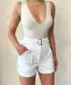 Kemer detaylı gabardin şort beyaz s25289