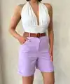 Kemerli gabardin şort lila s25735