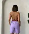 Kemerli gabardin şort lila s25735