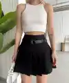 Kemerli pikseli şort etek