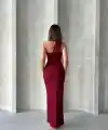 Krinkıl tek omuz uzun elbise bordo s25455