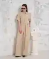 Kuşaklı gömlek yaka salaş tulum bej s255822