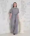 Kuşaklı gömlek yaka salaş tulum gri s255822