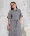 Kuşaklı gömlek yaka salaş tulum gri s255822