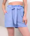Kuşaklı keten şort mavi s255265