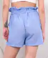 Kuşaklı keten şort mavi s255265