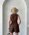 Kuşaklı şortlu tulum