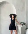 Kuşaklı şortlu tulum