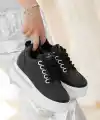 Lulu Siyah Cilt Beyaz Tabanlı Bağcıklı Spor Ayakkabı