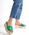 Mendal Yeşil Cilt Dolgu Topuk Terlik