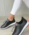 Monya Siyah Cilt Bağcıklı Spor Ayakkabı