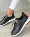 Monya Siyah Cilt Bağcıklı Spor Ayakkabı