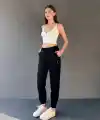 paça lastikli rahat kumaş eşofman siyah
