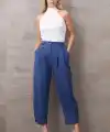 Paçası Düğmeli Yüksek Bel Pantolon