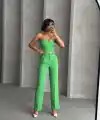 Palazzo pantolonlu alt üst takım yeşil