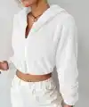 Peluş ceket kapşonlu beyaz