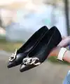 Popi Siyah Cilt Zincirli Babet Ayakkabı