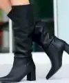 Roksa Siyah Cilt Topuklu Çizme