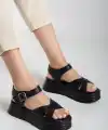 Sibna Siyah Cilt Kemerli Sandalet