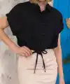 Sıfır kollu bağlamalı crop gömlek siyah s255359