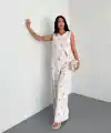 Sırt dekolteli keten beyaz tulum S1036
