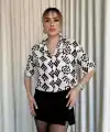 Siyah beyaz baskılı crop gömlek
