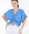 V yaka büzgülü detaylı bluz