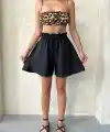 Volanlı keten şort siyah s255058