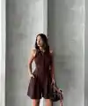 Yakalı şort tulum