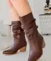Yior Kahverengi Cilt Topuklu Bot