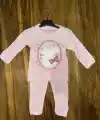 3-12 aylık kedi desen işlemeli takım pembe