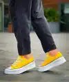 KB-CX-3 Kuback Kısa Sarı Keten Beyaz Yüksek Taban Spor Ayakkabı
