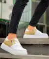 KB-X155 Kuback Beyaz Cilt Bej Süet Detaylı Beyaz Yüksek Taban Günlük Spor Ayakkabı