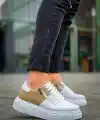 KB-X155 Kuback Beyaz Cilt Bej Süet Detaylı Beyaz Yüksek Taban Günlük Spor Ayakkabı